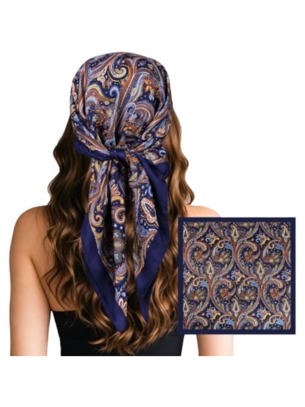 Large Paisley Silky Satin Square Scarf 35x35 Polyester Bandana